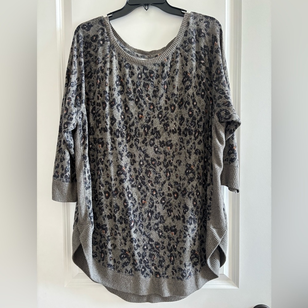 2X Olive Leopard Print Oversized Sweater Top Cozy Plus Size Boutique